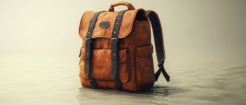 A floating backpack with one strap slightly tilted  892 bag, leather, suitcase, briefcase, luggage, travel, case, business, object, brown, backpack, vintage, baggage, handle, accessory, portfolio, ret