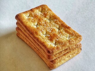 a stack of biscuits on an isolated white background