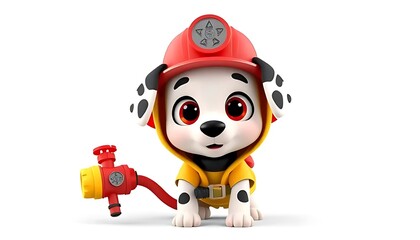 Cute Dalmatian Firefighter Puppy Cartoon Character