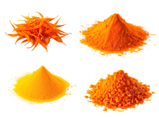 Stigmas of aromatic saffron isolated on transparent, set
