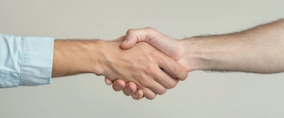 Fototapeta premium Successful sales meeting with handshakes, copy space, natural lighting