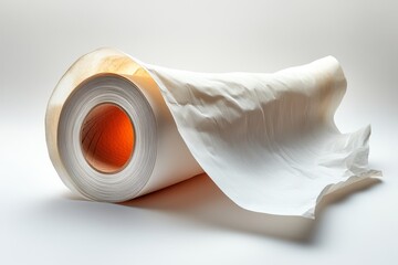 A floating roll of wrapping paper with one end unr  562 paper, white, roll, isolated, toilet, hygiene, clean, toilet paper, bathroom, object, tissue, towel, bandage, medical, hand, medicine, rolled, s