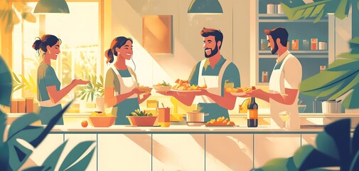 Fototapeta premium Celebrating Togetherness with Colorful Hispanic Cuisine: A Heartwarming Family Gathering