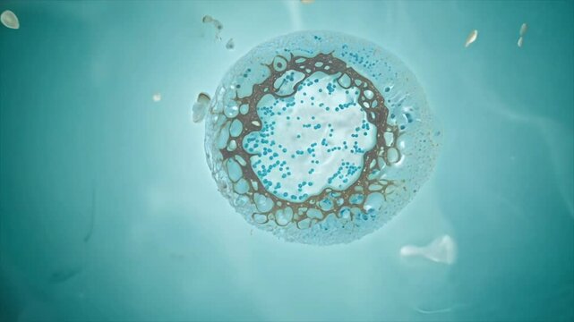 Large cell under a microscope close up zoom biology and science concept. 