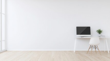 Minimalist Home Office Workspace with White Desk  Chair  and Computer