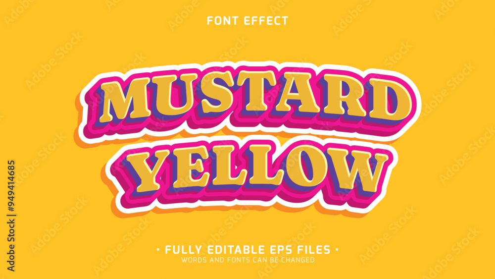 Poster 3d minimalists style vector text effect with yellow mustard word food and drink font effect