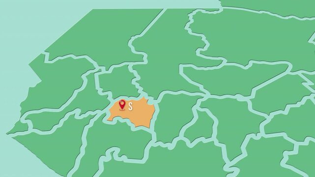 Mapa de Guatemala con divisi&oacute;n pol&iacute;tica resaltando el estado de Solol&aacute;.