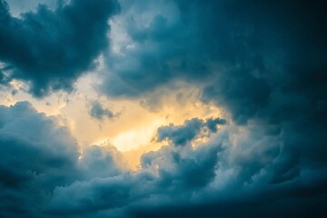 Beautiful dark dramatic sky with stormy clouds before rain or snow. Thunderstorm heaven landscape. Generative Ai
