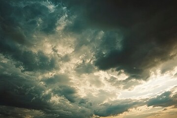 Beautiful dark dramatic sky with stormy clouds before rain or snow. Thunderstorm heaven landscape. Generative Ai