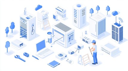 Network Infrastructure Technician Working on Cloud Server Architecture