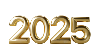 2025 Happy New Year 3d number gold isolated on white background