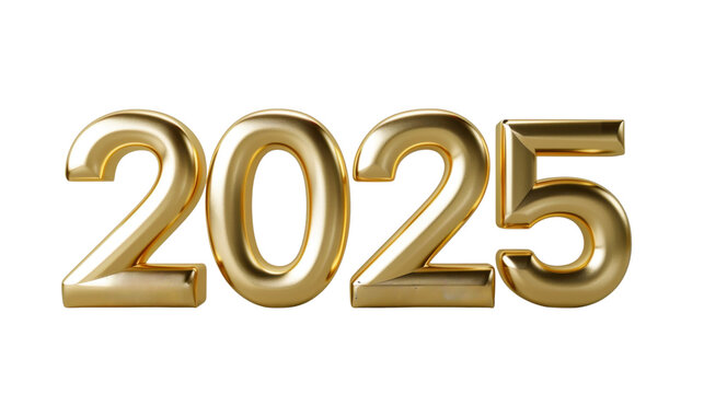 2025 Happy New Year 3d number gold isolated on white background