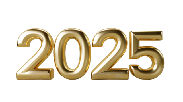 2025 Happy New Year 3d number gold isolated on white background