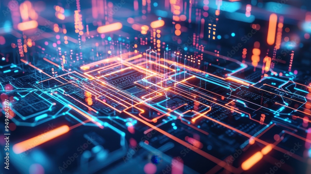 Poster abstract technology background with glowing lines and circuitry
