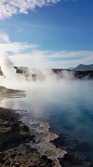 Steaming hot springs in a volcanic landscape natural thermal waters