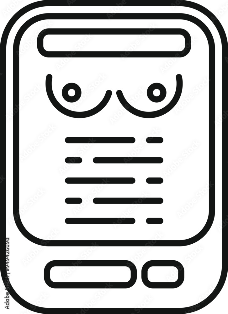 Poster online mammography scan result on a smartphone screen icon in outline style