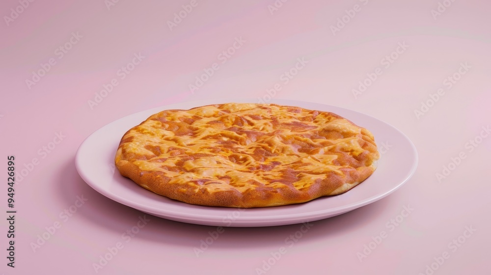 Wall mural a golden-brown spanish tortilla on a white plate