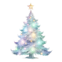 Obraz premium A beautifully decorated Christmas tree with colorful lights and a star on top, perfect for holiday celebrations and festive decor.