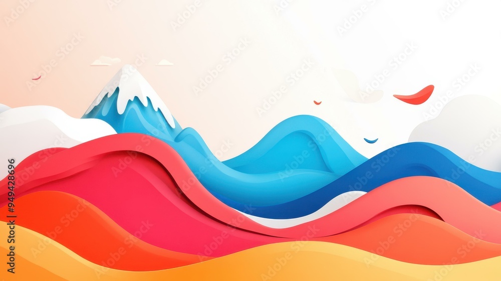 Aufkleber a vibrant wave background in a modern cartoon style, featuring colorful textures that add depth and 
