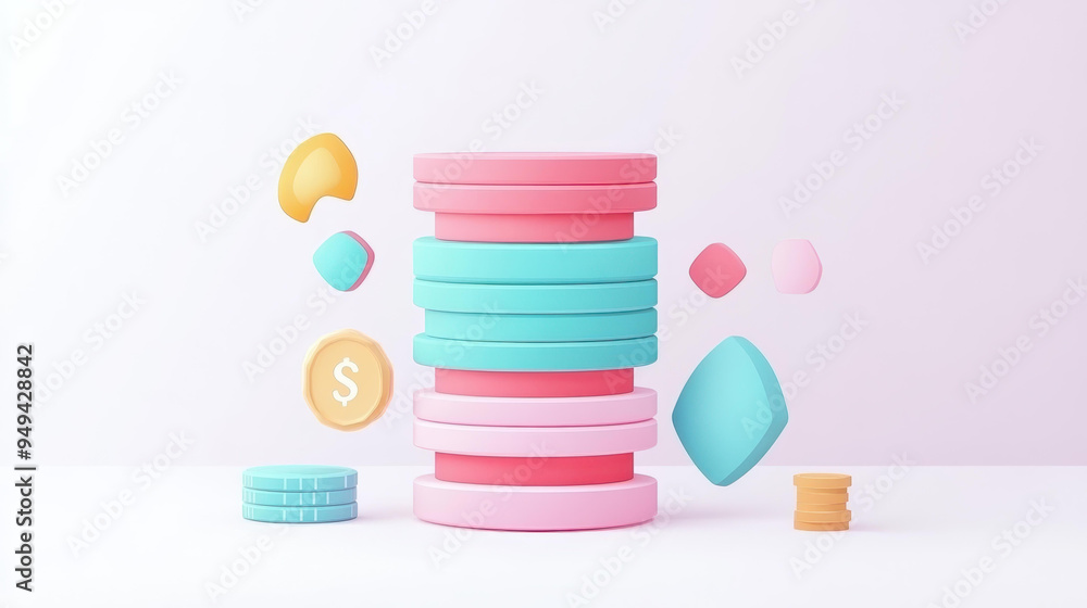 Aufkleber a sleek 3d render icon representing a vibrant database, merging modern design with playful textures 