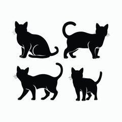 American Shorthair Cat Silhouette Vector Set Animals Illustration Template