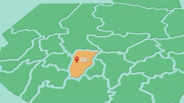 Mapa de Guatemala con divisi&oacute;n pol&iacute;tica resaltando el estado de Chimaltenango.