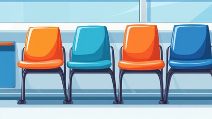 Obraz premium A vibrant, cartoonstyle image showcasing empty stadium seats, highlighting a sense of quiet and anticipation in a modern design.