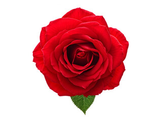 Dark red rose with green leaves isolated on transparent background
