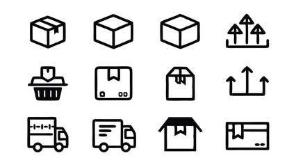 Set of 5 line icons depicting package delivery.