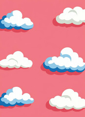 Sweet tiny clouds create a charming tile pattern on a soft pink background, adding a playful touch to any design.