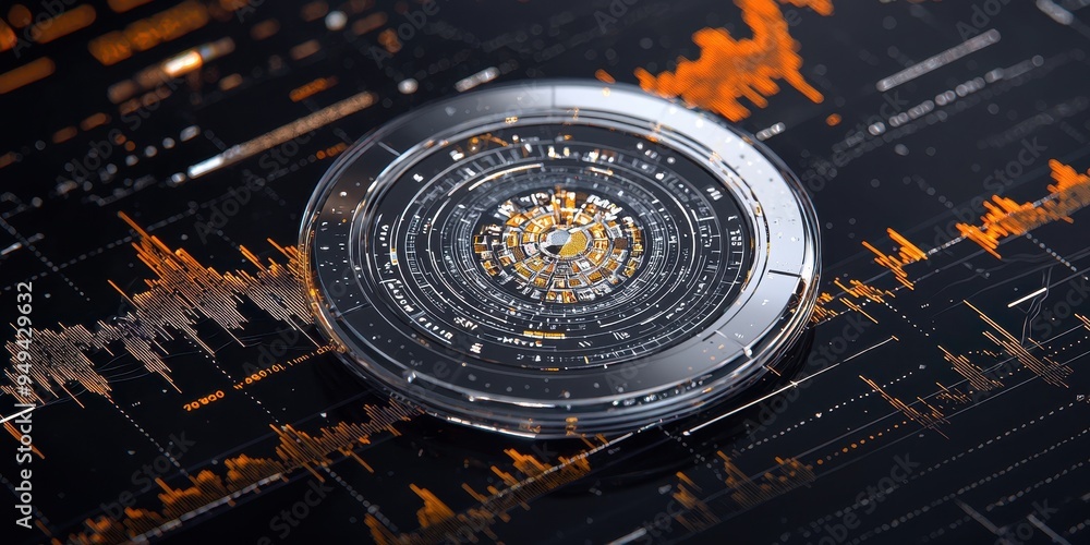 Poster futuristic interface design circular hud element with orange data visualization