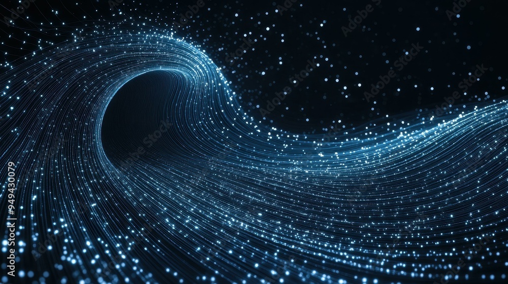 Poster dive into a swirling tunnel of particles, where waves of futurism and dynamic motion create a stunni
