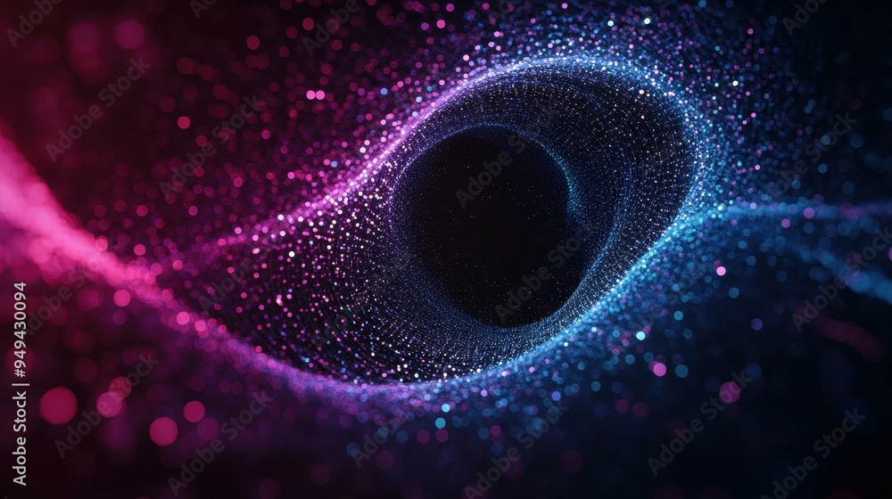 Poster explore a futuristic wireframe tunnel filled with dynamic waves and particles, set against a shadowy
