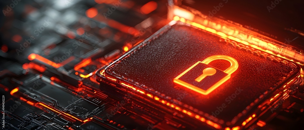 Poster closed digital wallet with lock icon symbolizing privacy and security in online financial transactio