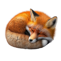 Fototapeta premium A beautiful red fox curled up sleeping peacefully. High-resolution stock photo perfect for wildlife, nature, and animal themes.