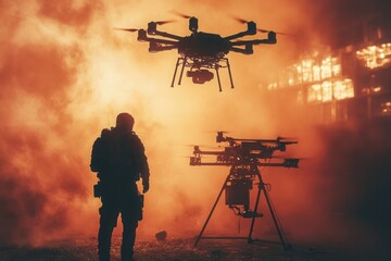 Fototapeta premium Drone Operator blockbuster movie poster, with copy space