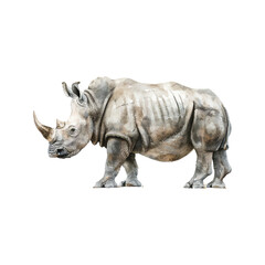 Fototapeta premium Cute cartoon rhinoceros. Children's vector illustration in a flat style. For poster, greeting card, children's design.