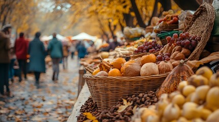 A lively autumn festival with earthy colors and traditional fall activities