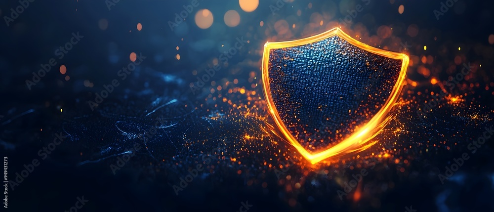 Poster digital wallet icon with a shield symbolizing protection against fraud and unauthorized access conce