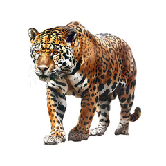 Fototapeta premium Vector illustration of a jaguar, a cartoon clipart character, an animal in a flat style on a white background. Wild animals, wild creatures, the concept of wildlife. Vector design of the jaguar.
