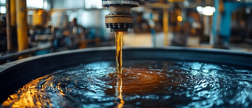 photography concept showcasing the transformation of crude oil into valuable products during the manufacturing and refining process  Industrial machinery equipment and pipelines are featured