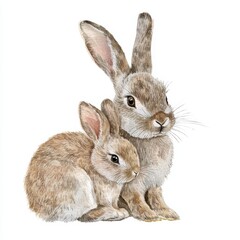 Obraz premium watercolor painting of a rabbit with its kit, on isolated white background