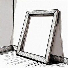 Black and White Comic-Style Wooden Frame. Mockups, Art Display, Illustrations