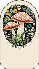 Cute Pastel Mushroom with Wildflowers - Invitations, Greeting Cards, Backgrounds