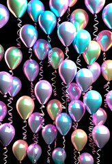 Hyperrealistic 3D pastel Iridescent Birthday Balloons. Party Decor, Greeting Cards, Backgrounds