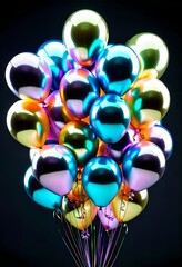 Hyperrealistic 3D pastel Iridescent Birthday Balloons. Party Decor, Greeting Cards, Backgrounds