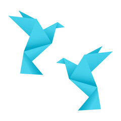 Blue paper birds of happiness, hope, and peace for artwork