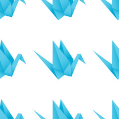 Blue paper bird of happiness, hope, and peace seamless pattern V2.