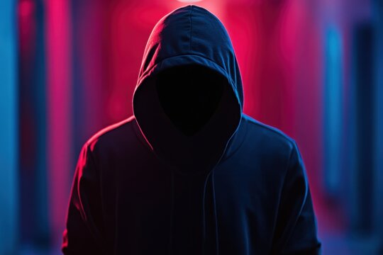 hooded hacker cyberpolice half and half symmetrical balance, with copy space
