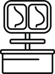 Line icon of medical equipment showing a stomach x ray on screen, representing healthcare and diagnostics